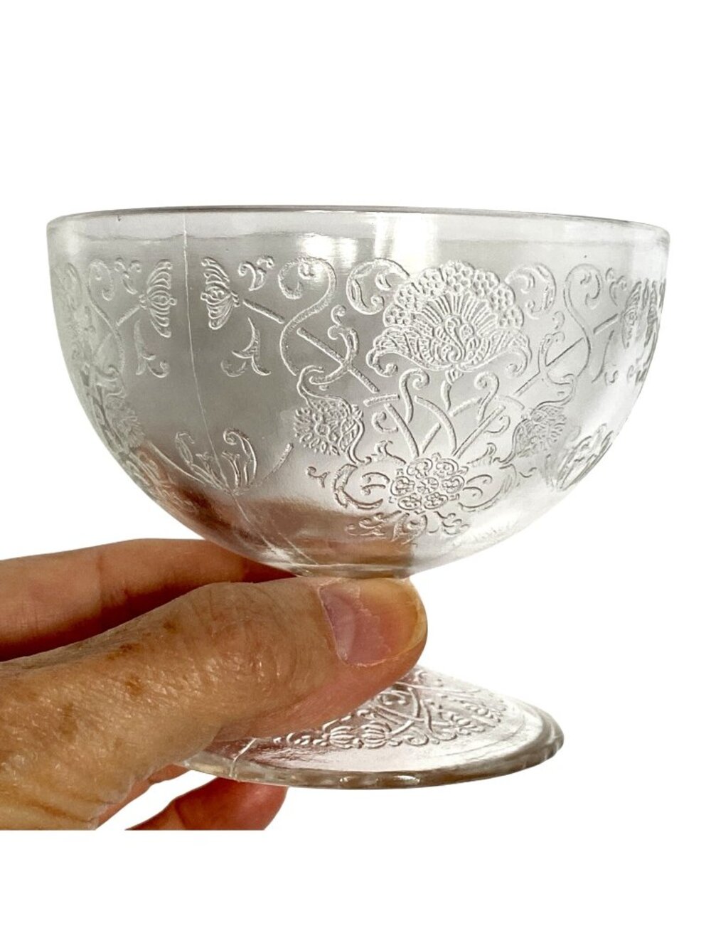 Hazel Atlas Florentine No1 Footed Sherbet Ice Cream Dessert Bowl Clear Glass